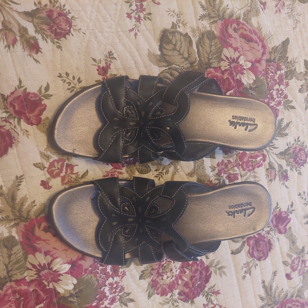 Clark's black wedge sandals size 10
